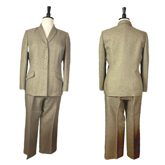 Le Suit Retro Pant Suit Set 3 Button Shawl Collar Blazer Tan Women’s Size 16 - Picture 14 of 14